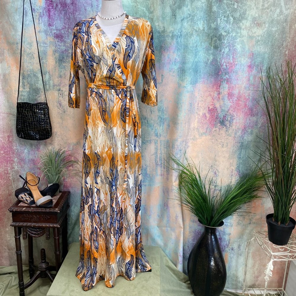 NWOT📌 Haoohu Retro Style Feather Print Dress